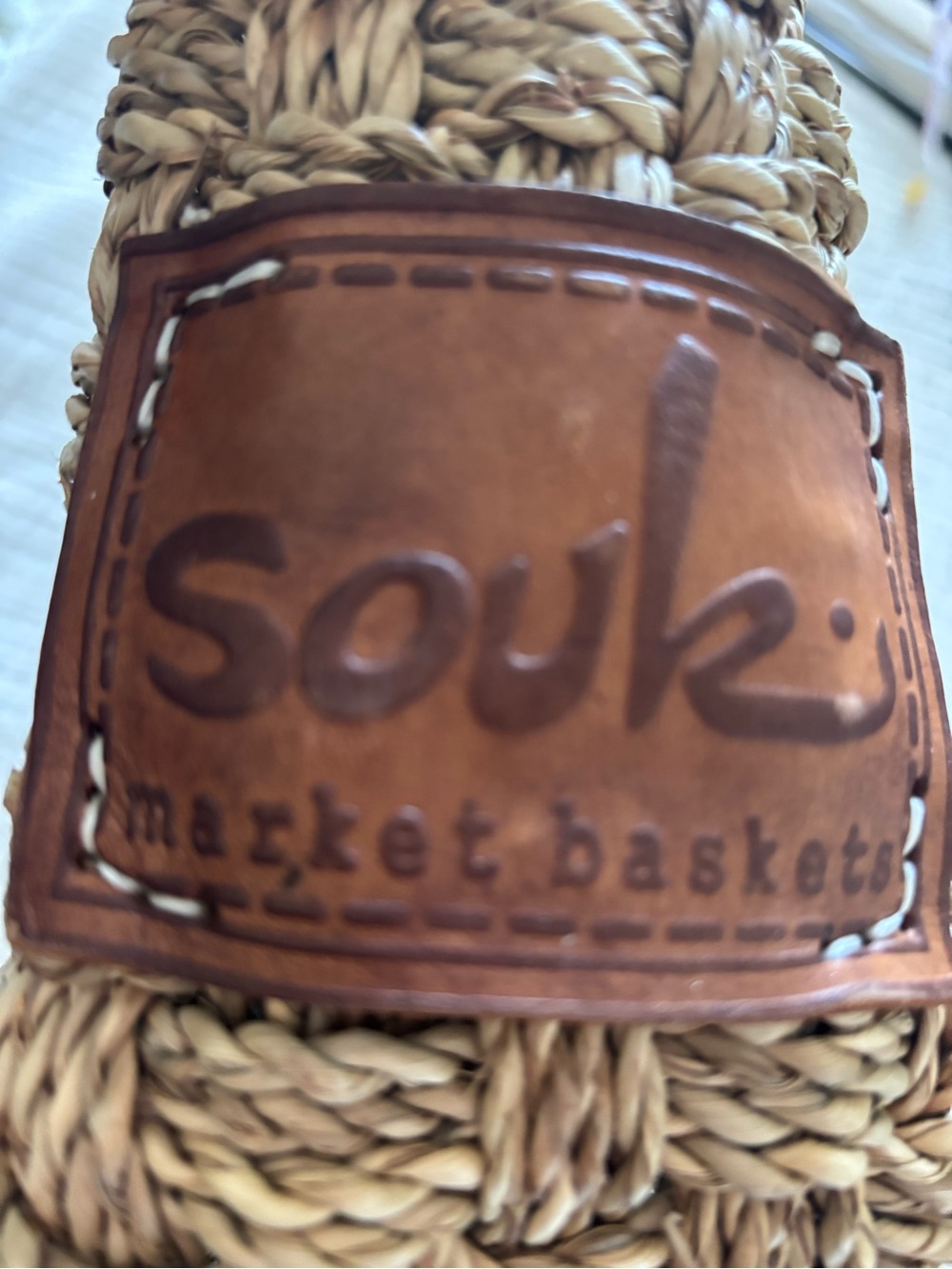 Souk Market baskets Woven Natural Straw Tote with Brown Leather Handles
